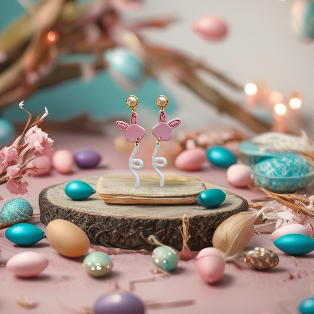 Pink and White Bunny Earrings